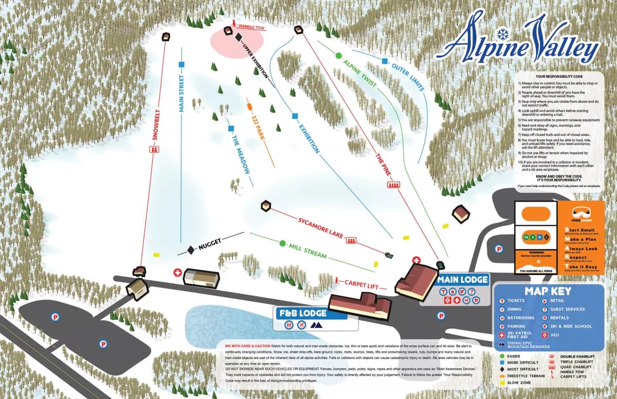Alpine Valley Ski Area trail map 2025–26