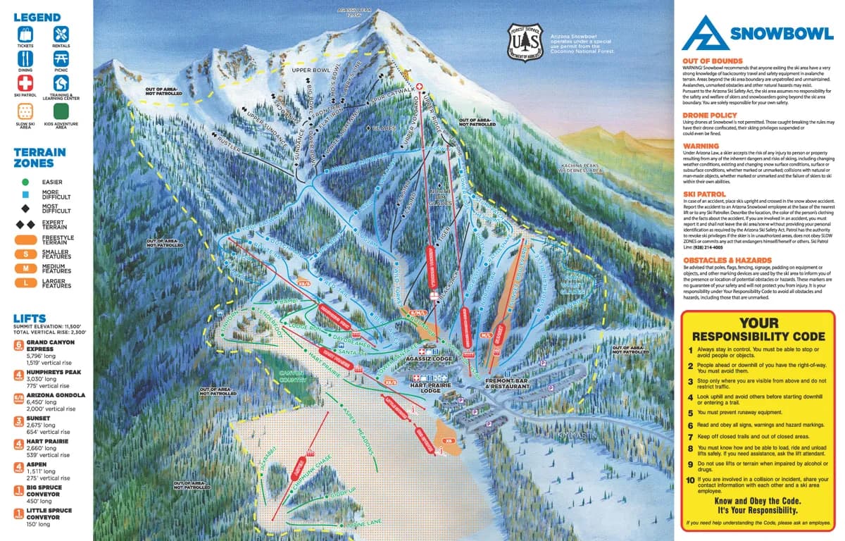 Arizona Snowbowl trail map 2024–25