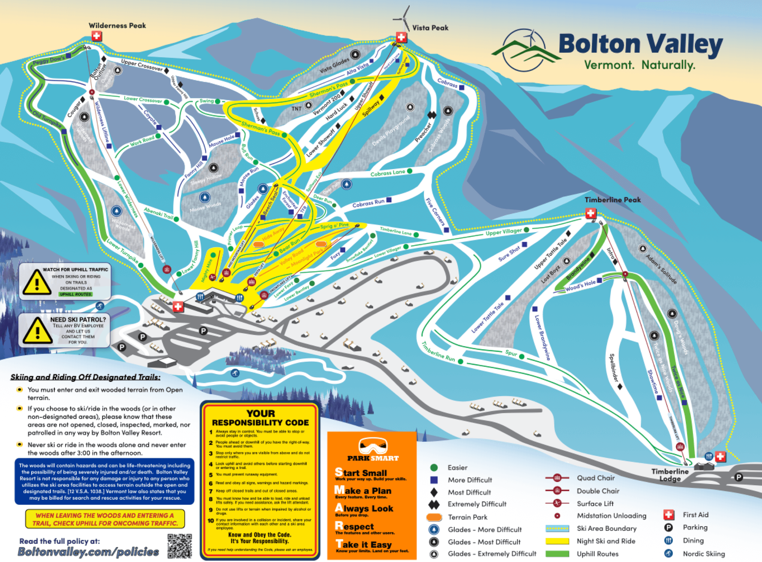 Bolton Valley Resort trail map 2024–25