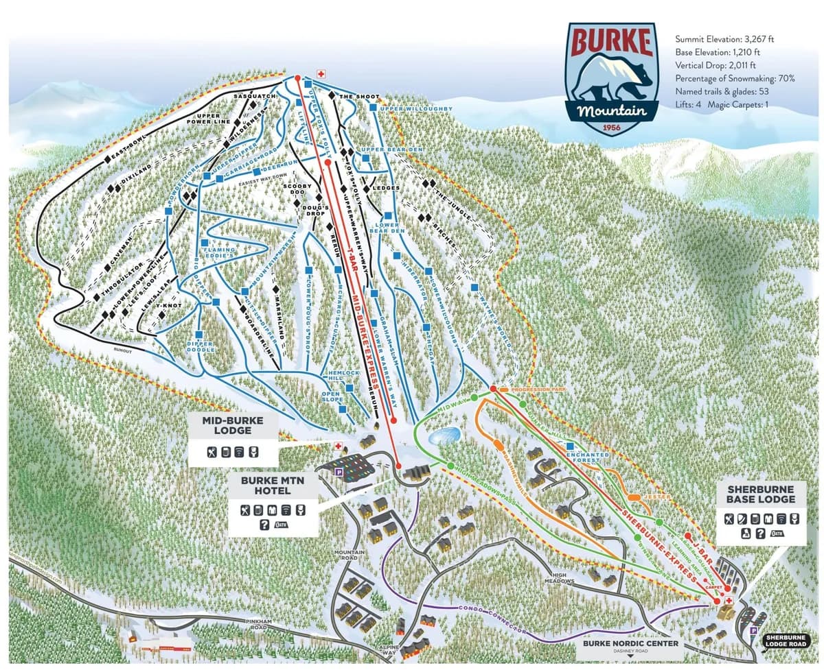 Burke Mountain trail map 2020–21