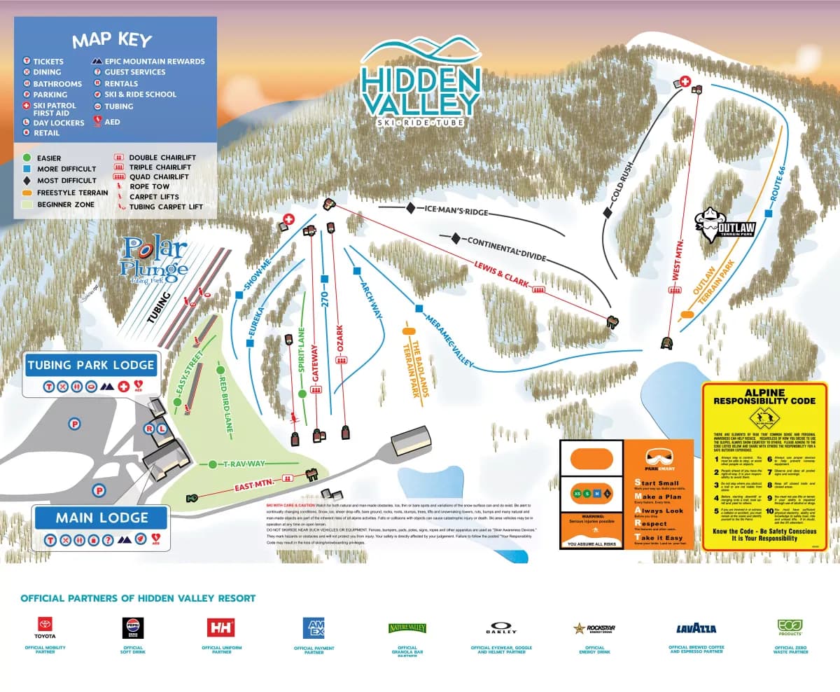 Hidden Valley Ski Area trail map 2025–26