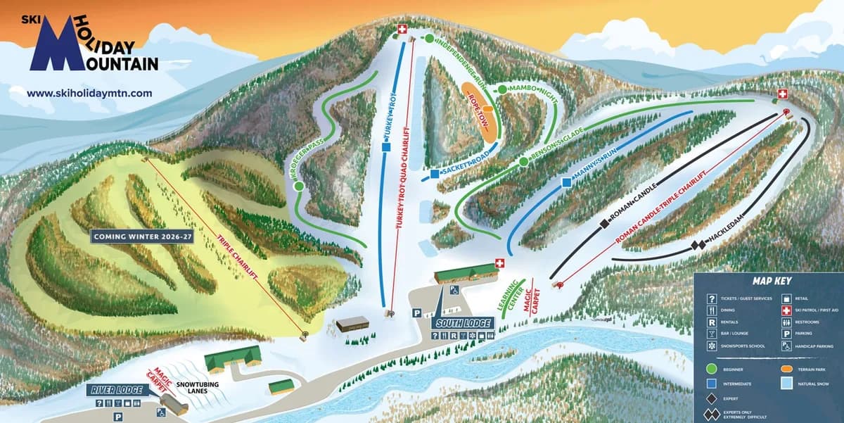 Holiday Mountain Ski & Fun trail map 2026–27