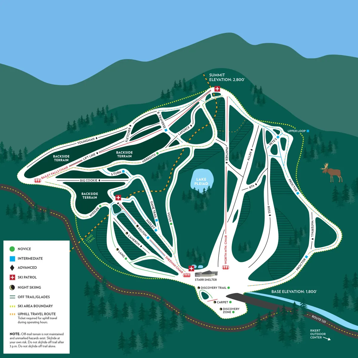 Middlebury College Snow Bowl trail map 2023–24