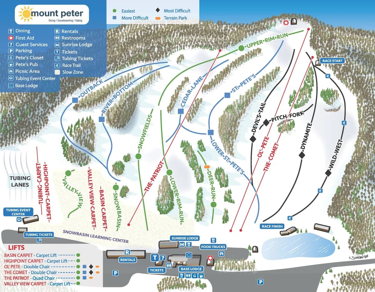 Mount Peter Ski Area trail map 2025–26