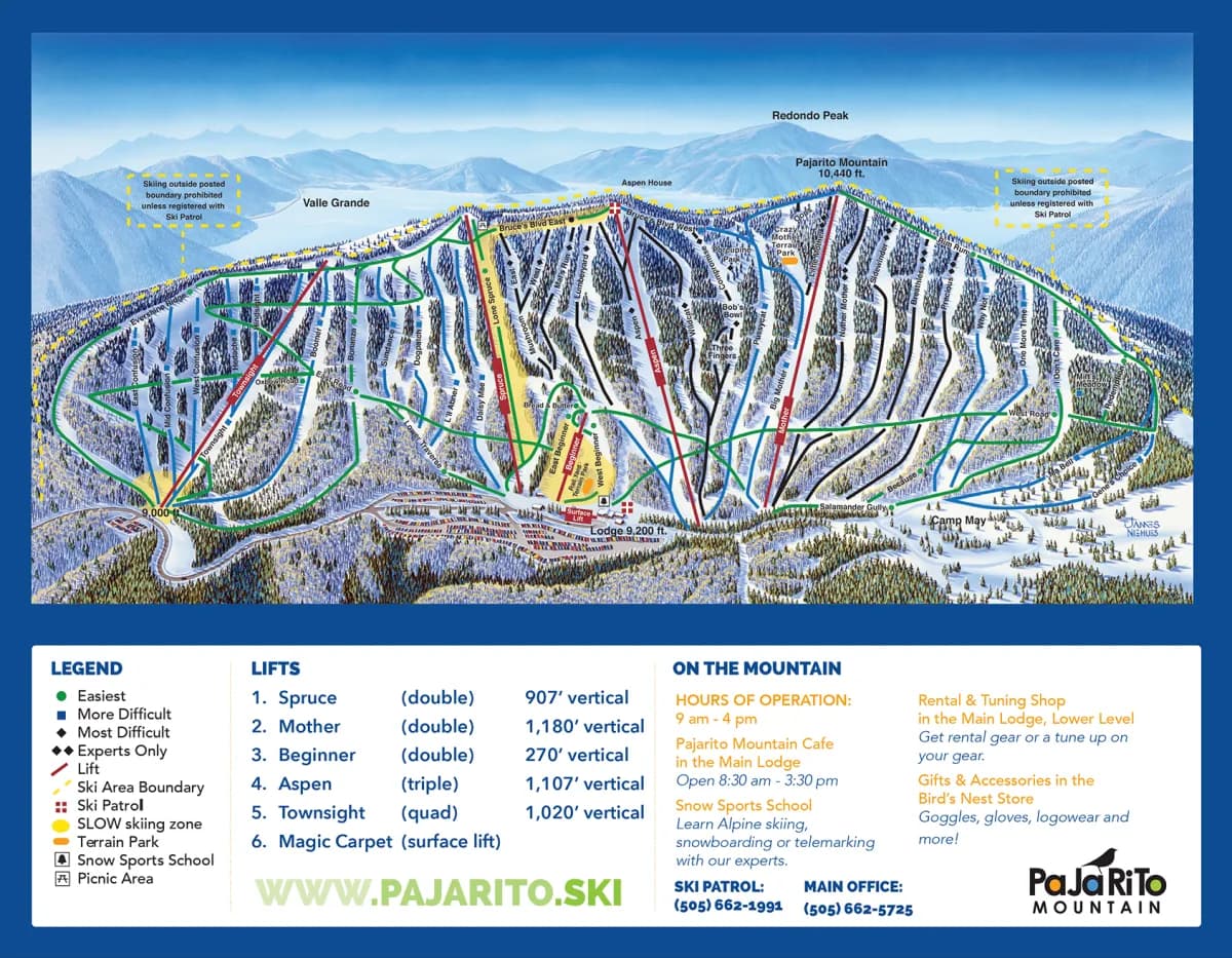 Pajarito Mountain trail map 2024–25