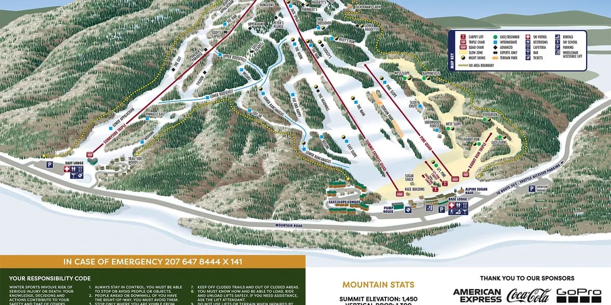Pleasant Mountain trail map 2025–26
