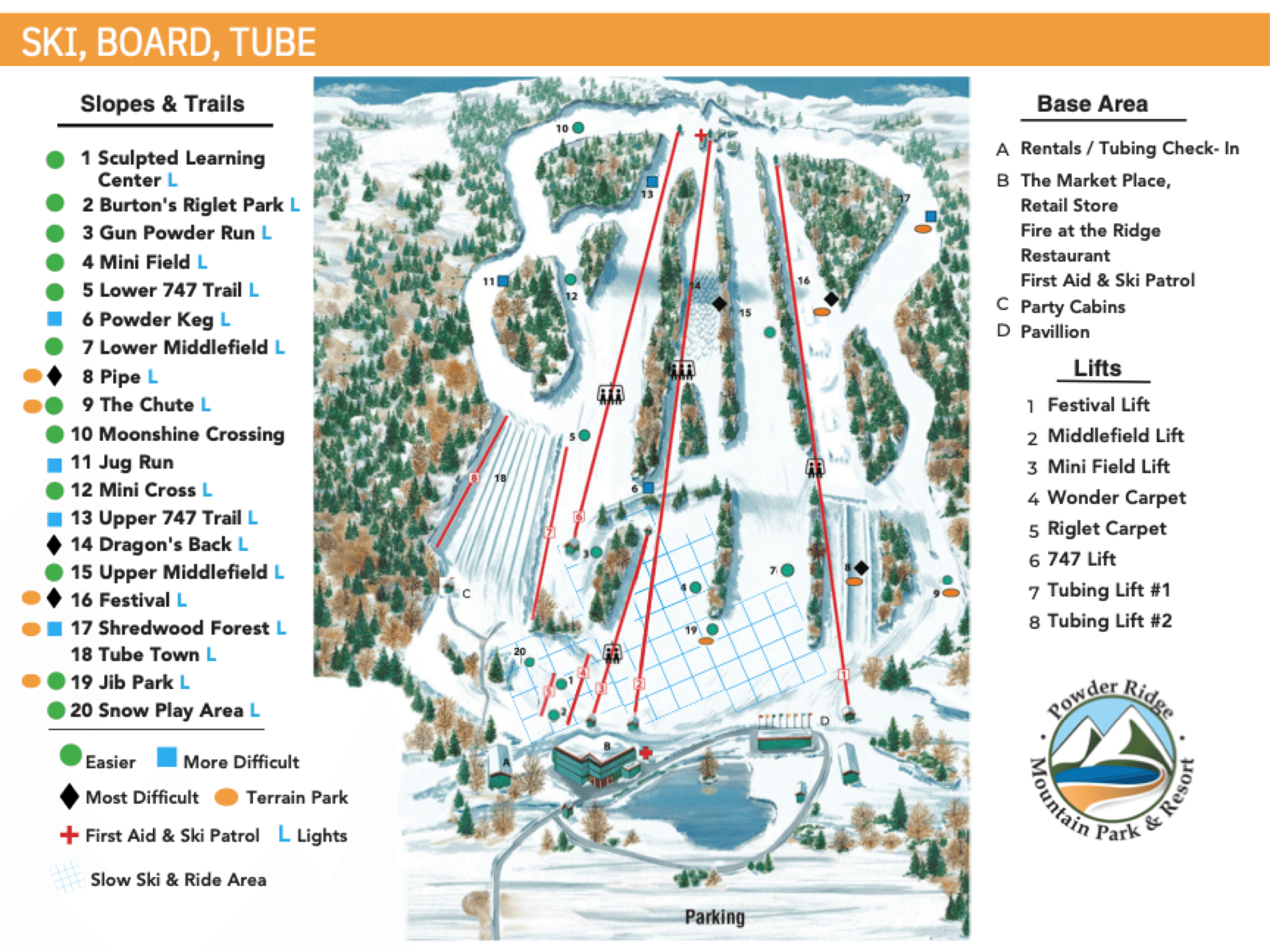 Powder Ridge Ski Area trail map 2026–27