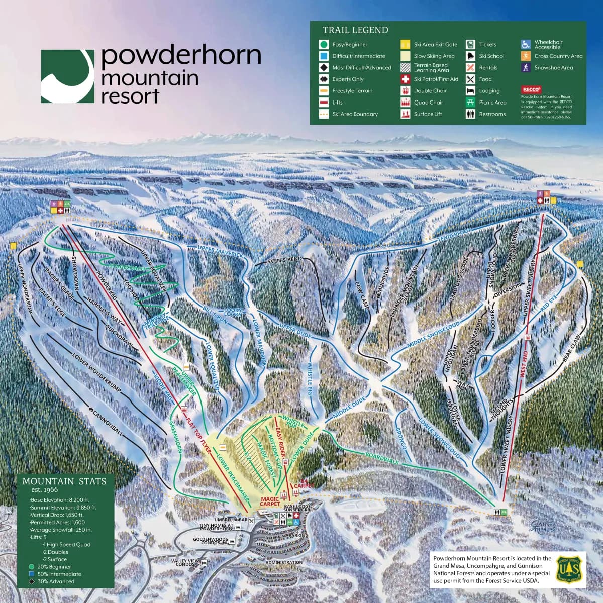 Powderhorn Resort trail map 2022–23