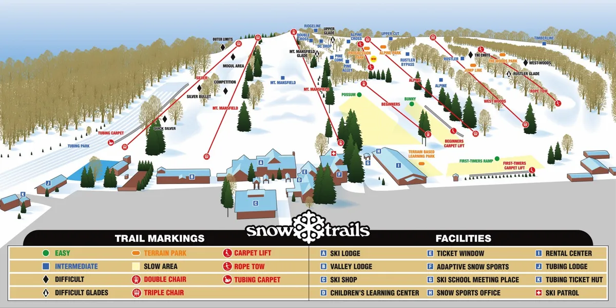Snow Trails Ski Resort trail map 2025–26