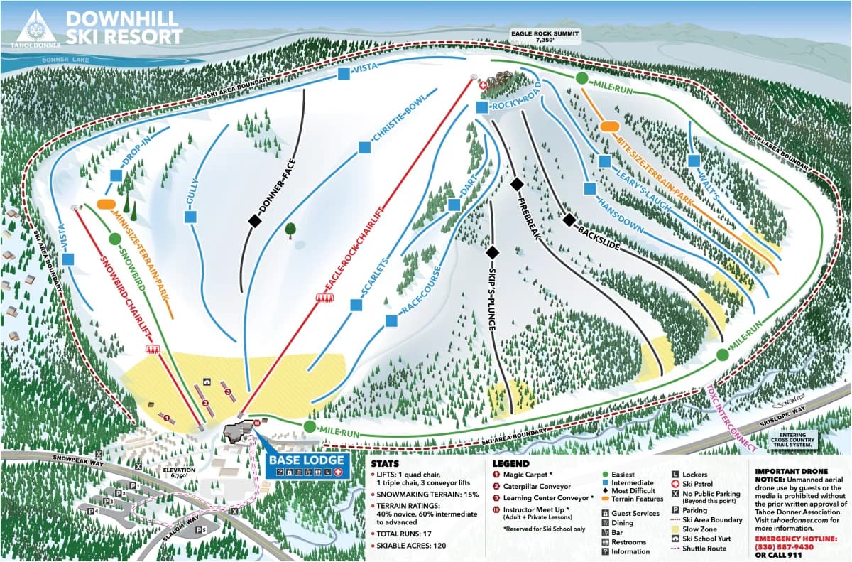 Tahoe Donner Downhill trail map 2025–26